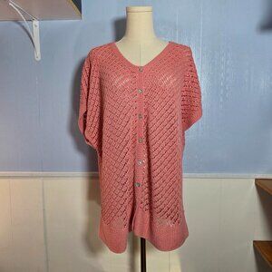 J. Jill 2X Salmon V Neck Shortsleeve Button Up Scalloped Loose Knit Cardigan